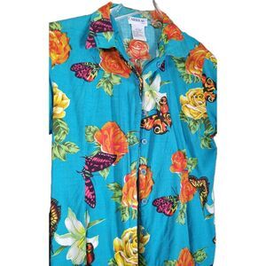 Vintage Women's Hawaiian Shirt Tiki Island Butterflies Caribbean Resort Size L